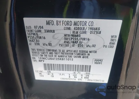 2005 Ford Escape Limited z USA, uszkodzony, nr VIN 1FMCU04125KB11015